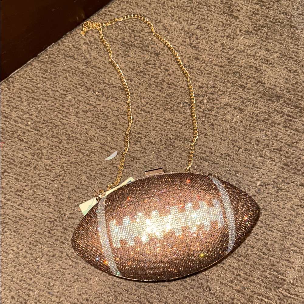 NWT Crystal Football Clutch Bag in Sparkling Brown
